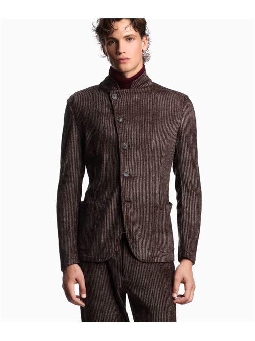 Guru collar jacket with off-centre fastening in printed corduroy Emporio Armani | EM000144 TE16802.P6005